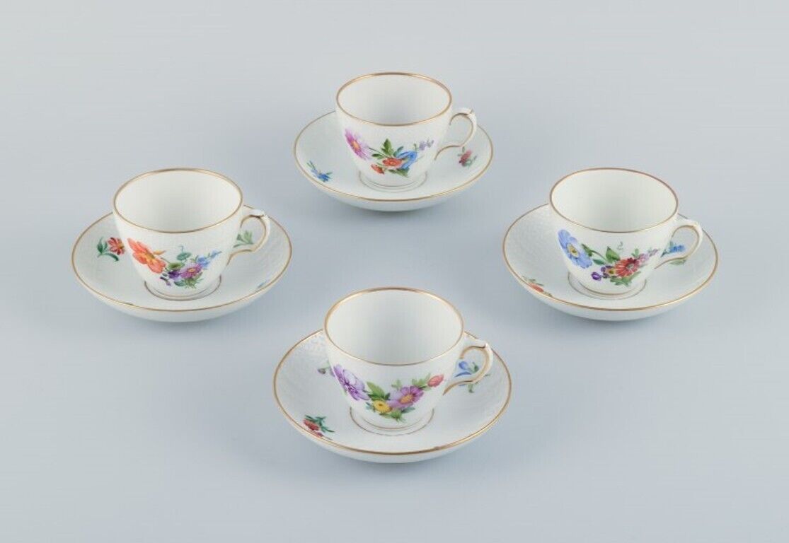 Royal Copenhagen Saxon Flower a set of four coffee cups with saucers