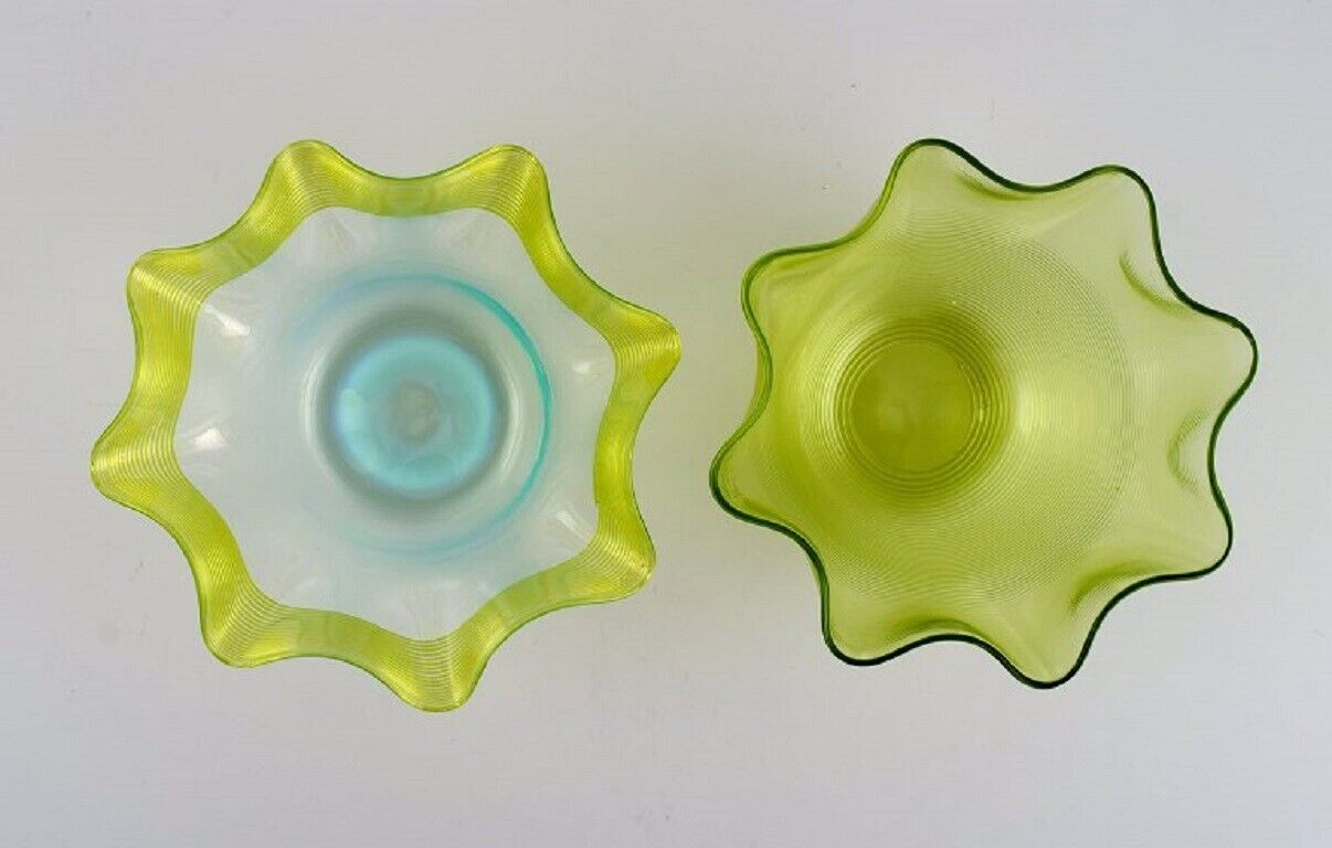 Scandinavian glass artist Plate and two bowls in mouth-blown art glass