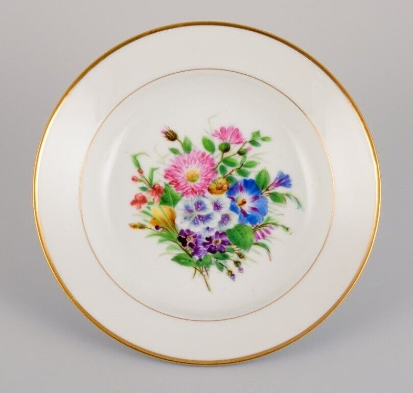 Bing  Grøndahl six deep plates in porcelain with flowers and gold decoration