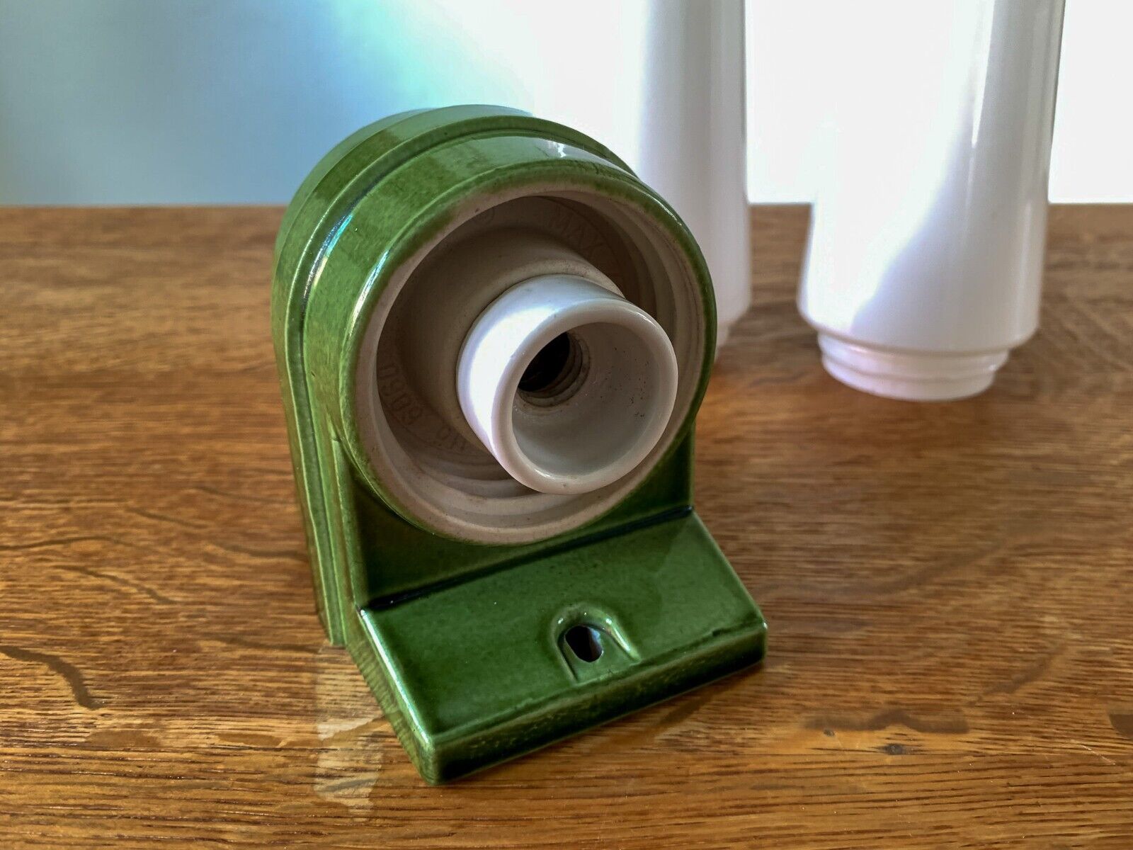 Unique Vintage 1960s IFÖ Wall Sconce - White Glass Shade and Green Ceramic Base