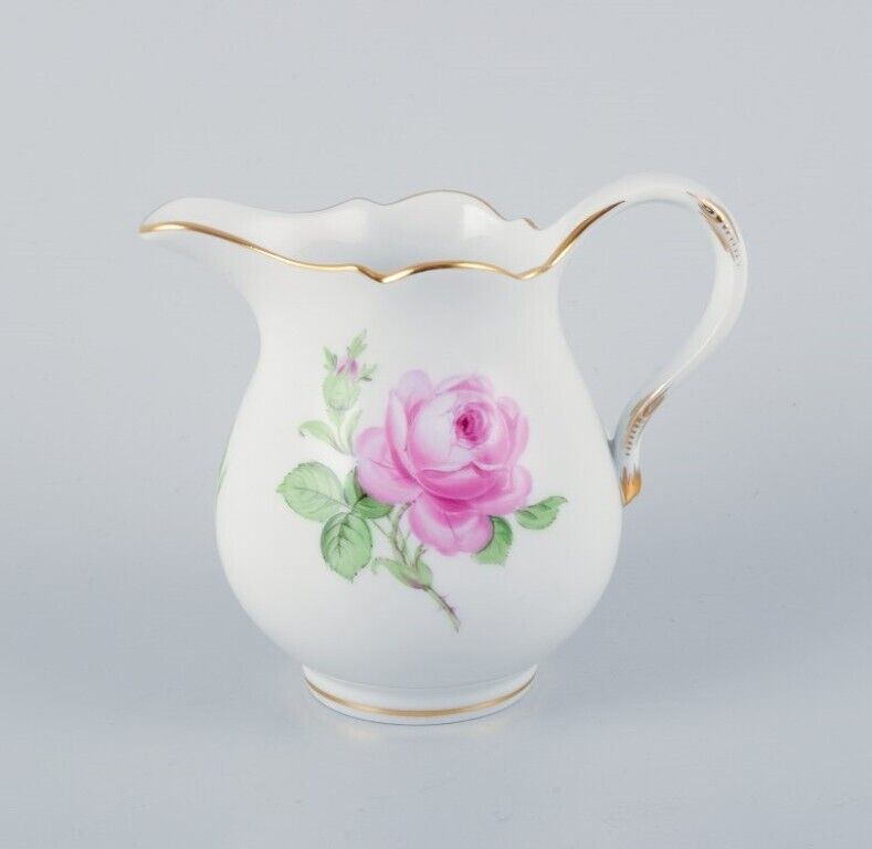 Meissen "Pink Rose" porcelain sugar bowl and creamer  with pink roses