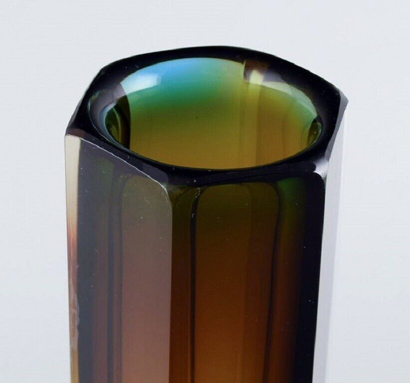 Murano slim vase in smoky mouth-blown art glass Italian design 1960s