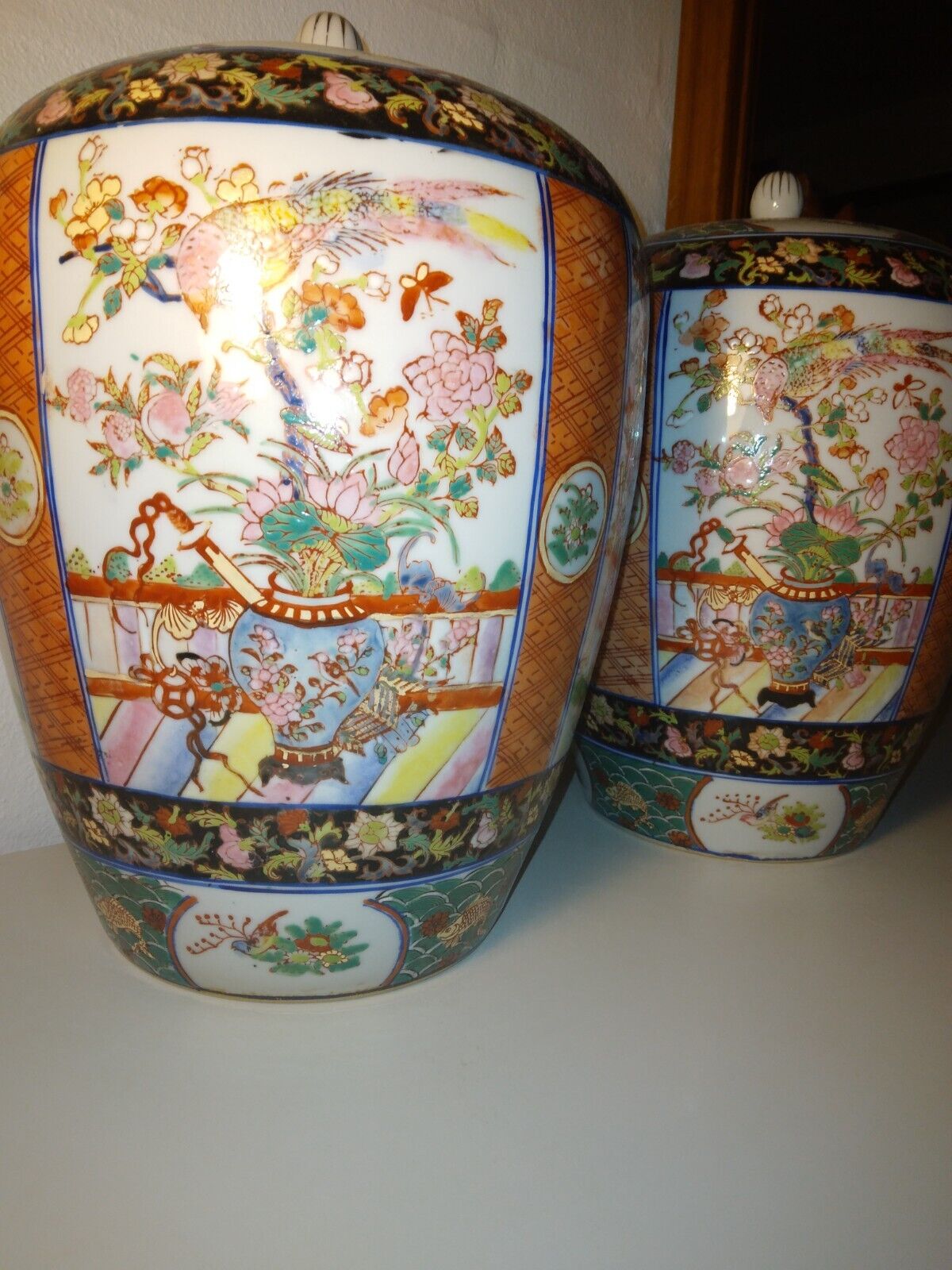 A pair of antique chinese porcelain ginger jars 19th