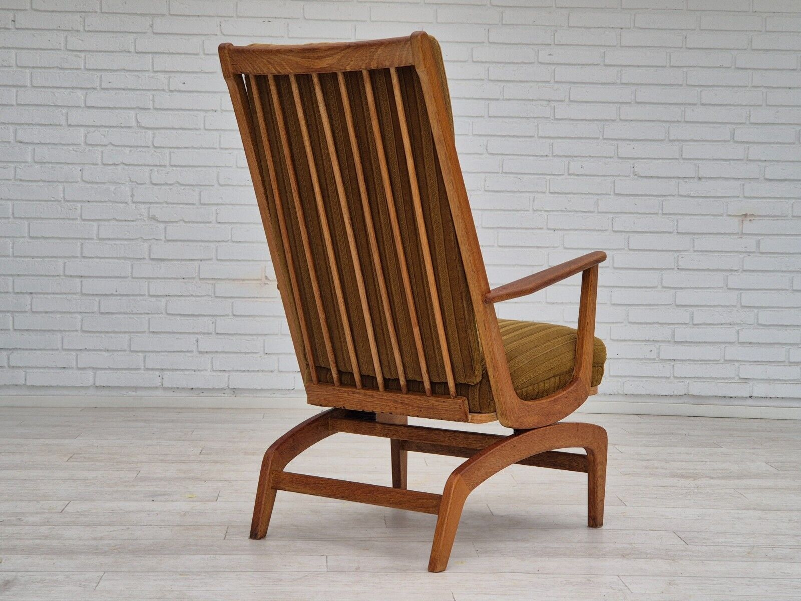 1960s Danish design oak wood rocking chair with footstool furniture wool
