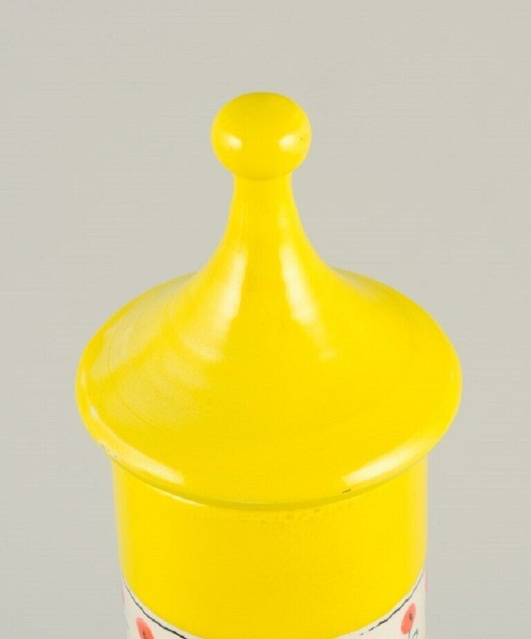 Alvino Bagni Italy Unique tall vase in yellow hand-decorated ceramic 1960/70s