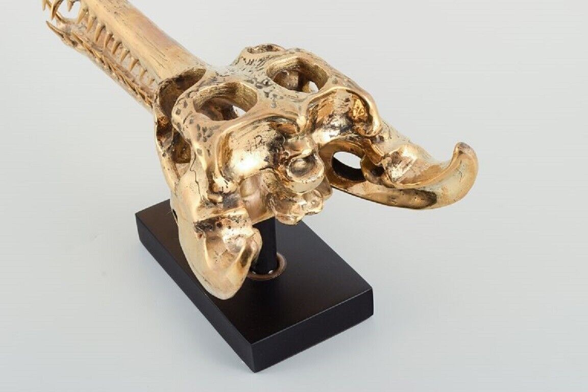 Large sculpture in gilded metal Modern design in the shape of crocodile skull