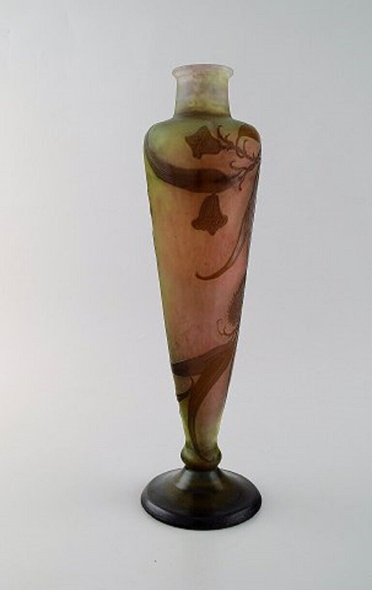 Emile Gallé vase in frosted and overlaid brown art glass ca 1910