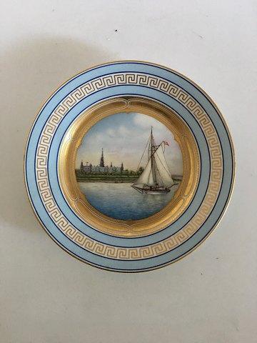 Bing  Grondahl Plate with Ship Motif and Gold Pattern