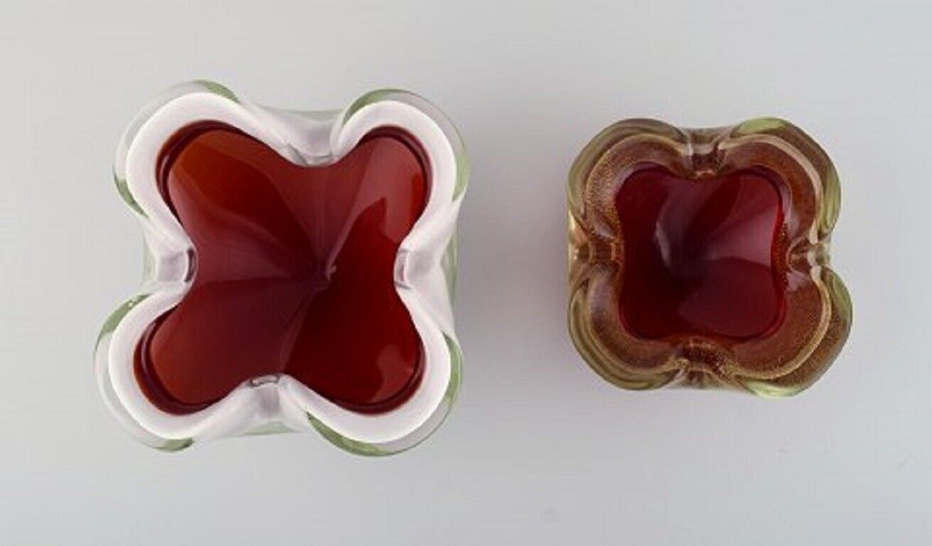 Two Murano bowls in red and white mouth blown art glass Italian design