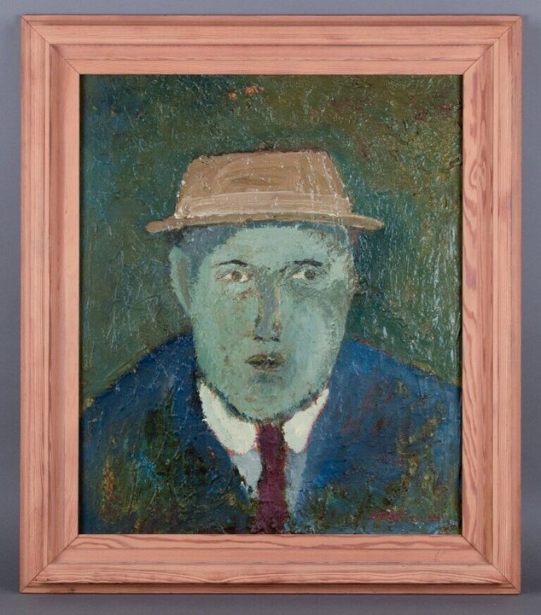 S O Lingwall Swedish artist Oil on board Portrait of a man in a hat