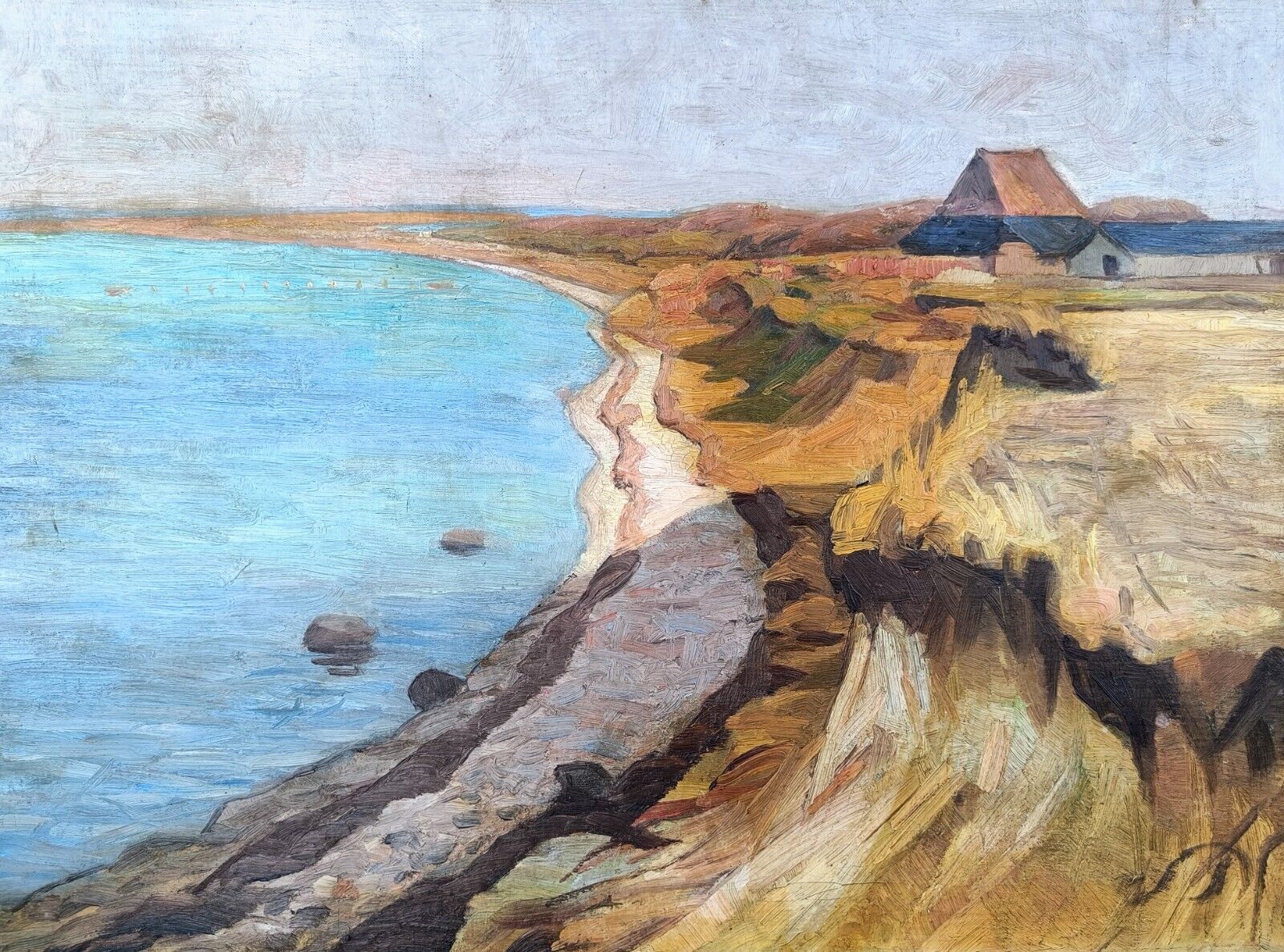 Sophus Poulsen (1883-1935): COASTAL SAND CLIFF LANDSCAPE Original oil painting