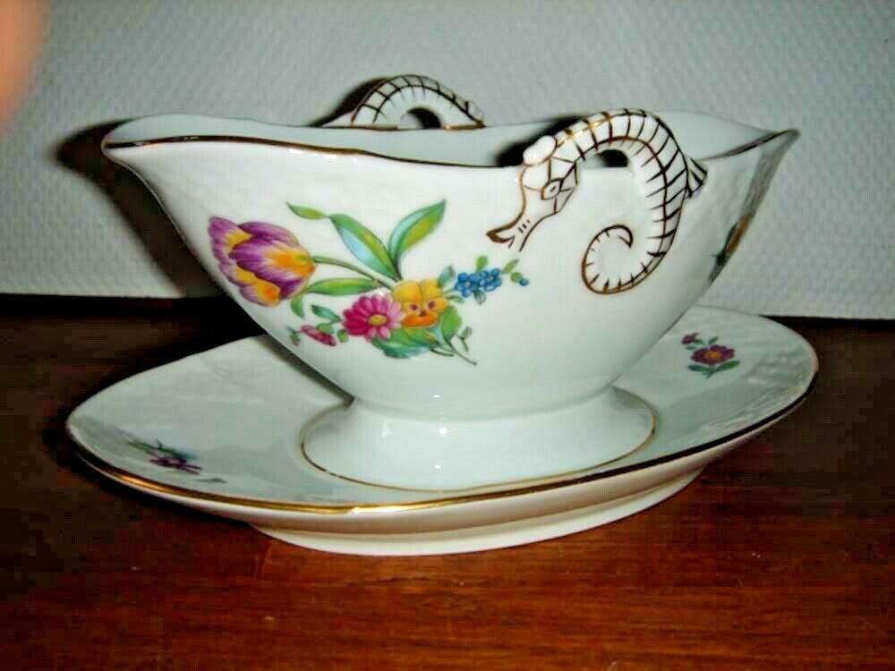 GRAVY BOAT w attached Underplate SAXON FLOWER Bing  Grondahl Royal Copenhagen 1