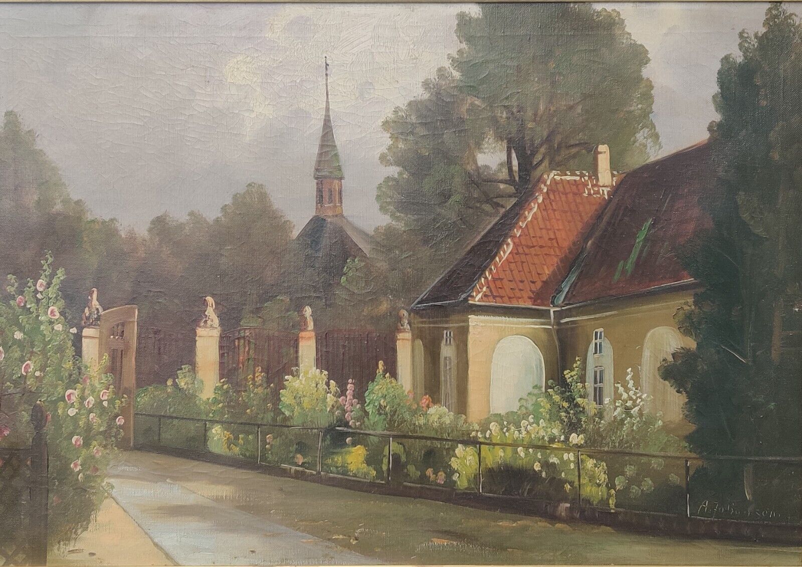 A Johansen: ENTRANCE TO FREDERIKSBERG GARDEN original oil painting