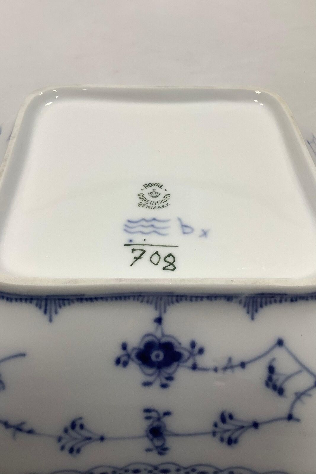 Royal Copenhagen Blue Fluted half Lace Square Bowl No 708