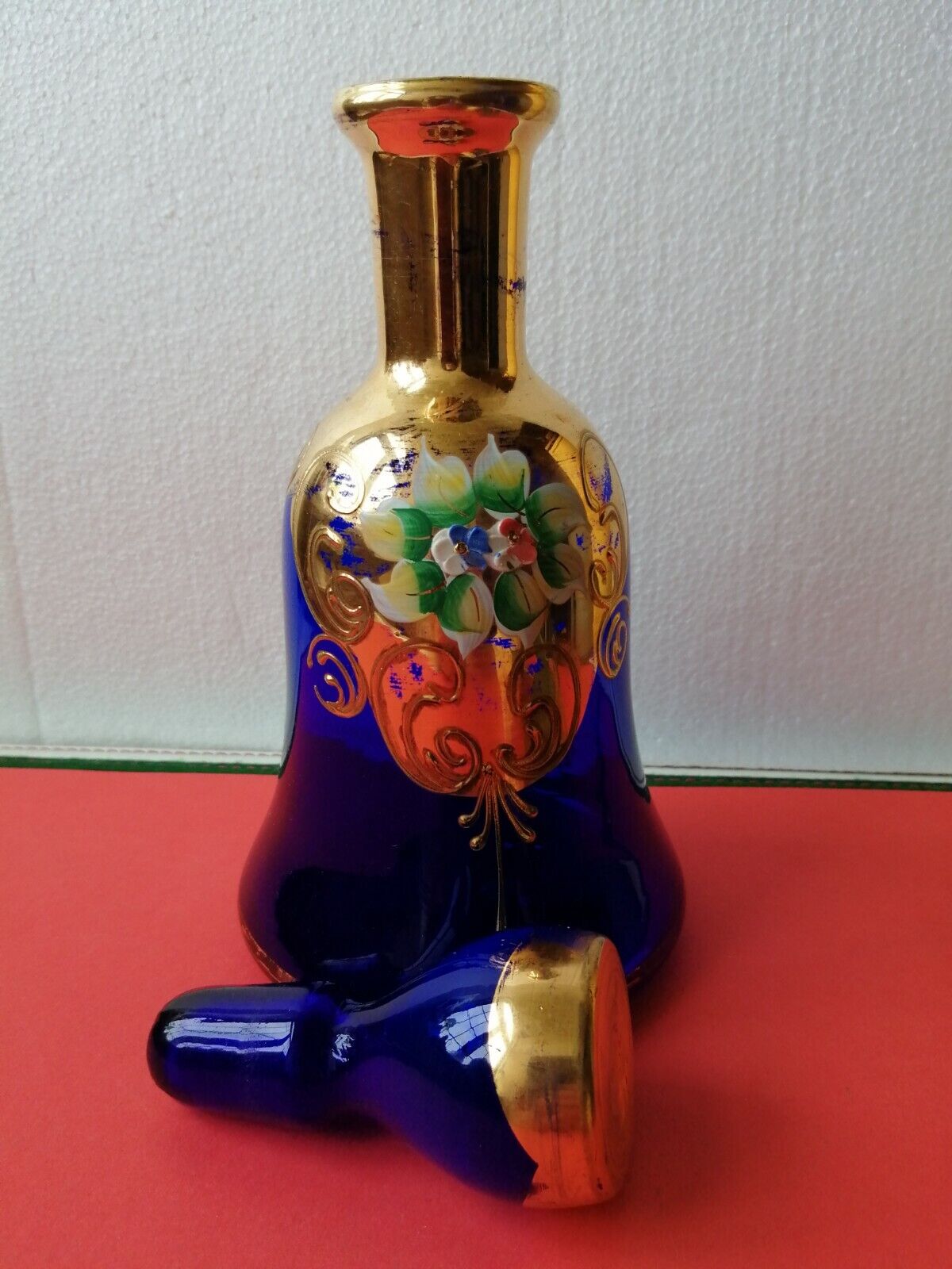 Vintage Murano 1 "Tre Foghi" carafe Blue w 21 carat gold decorations215 cm