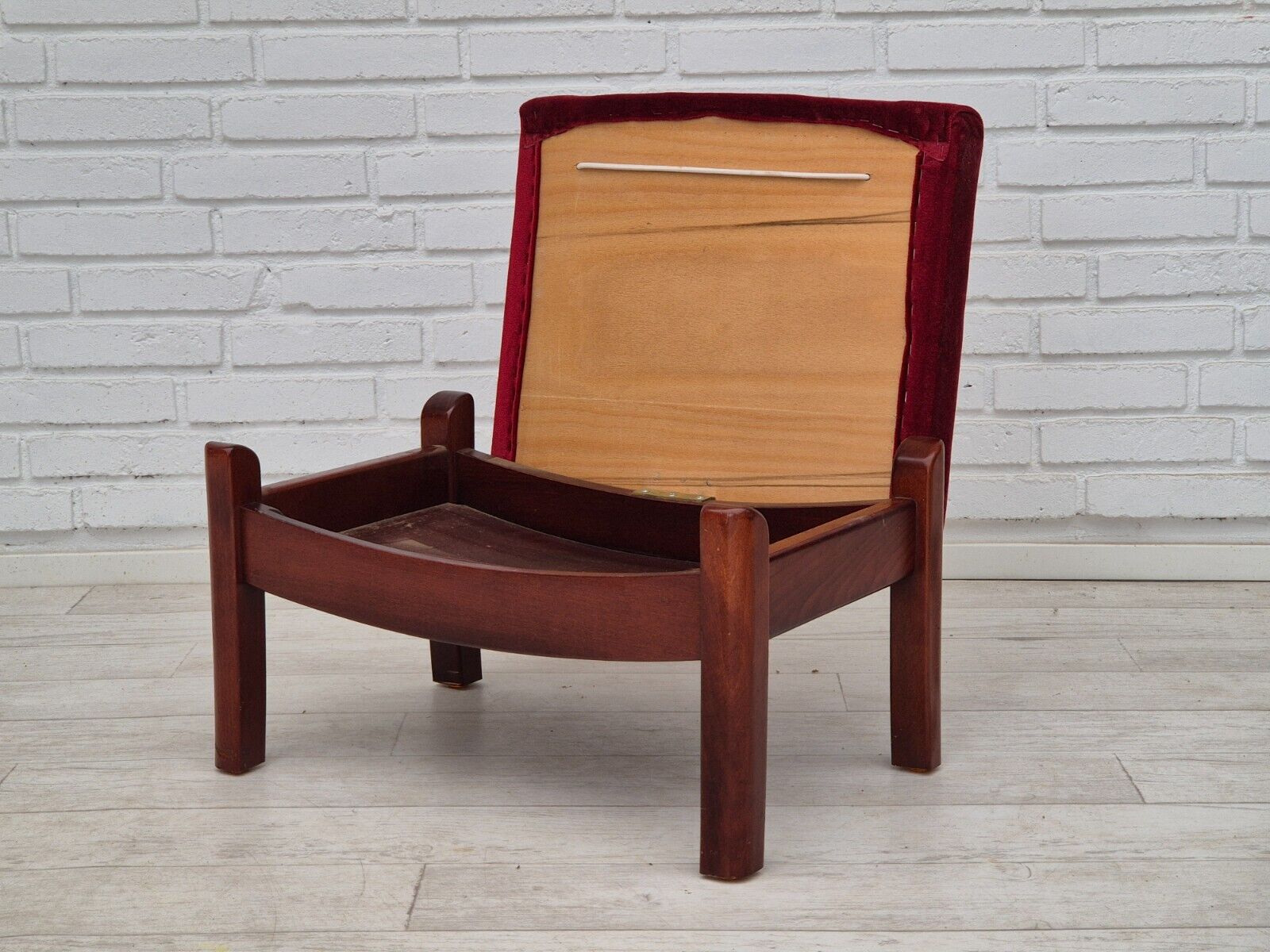 1950s Danish armchair with footstool furniture velour ash wood