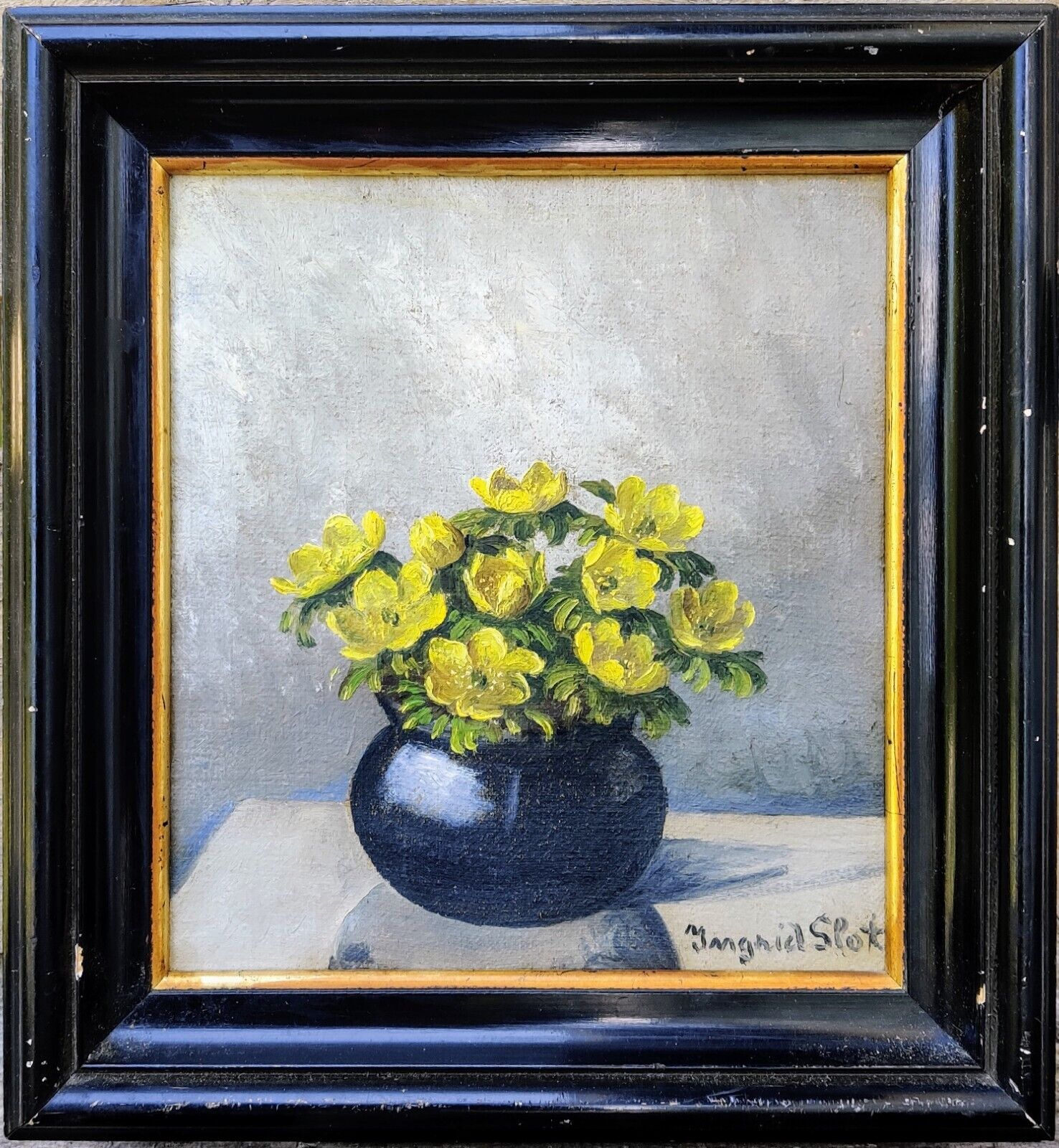 Ingrid Slot (1888-1978): YELLOW FLOWERS IN A VASE low shipping!!!