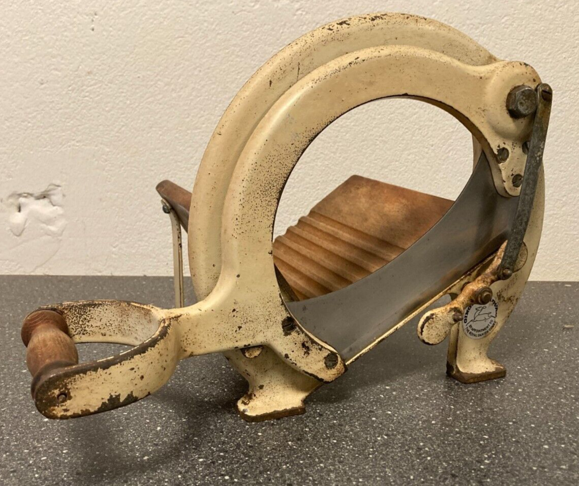 Vintage White Raadvad Danish Bread Slicer - Rustic Kitchen Charm from 1930s