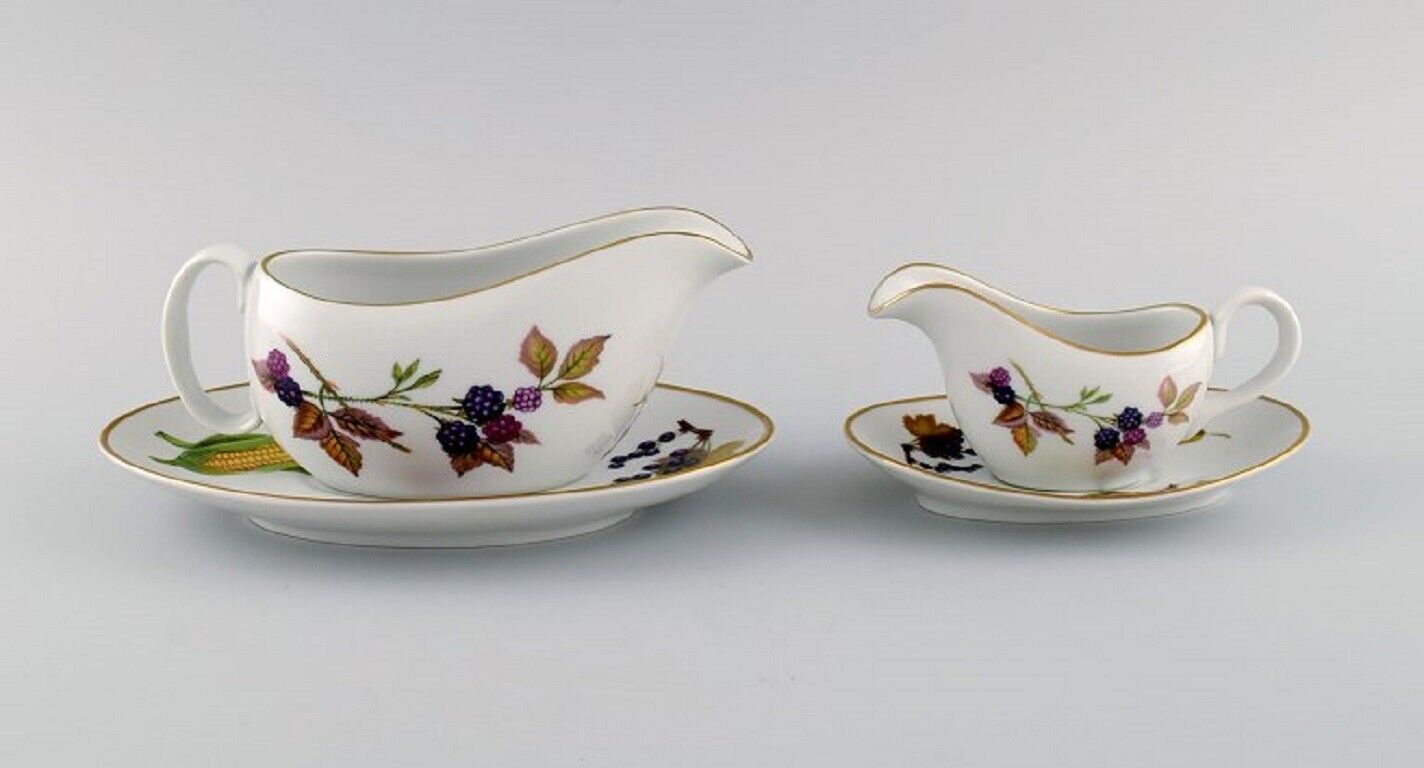 Royal Worcester England Two Evesham sauce jugs with saucers in porcelain