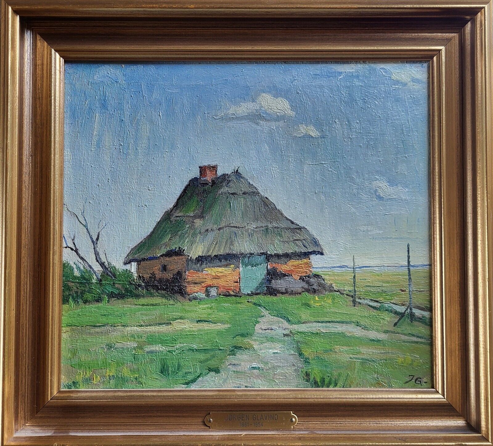 Oil painting Jorgen Glavind(1861-1954):”Little house on a plain” (1951)