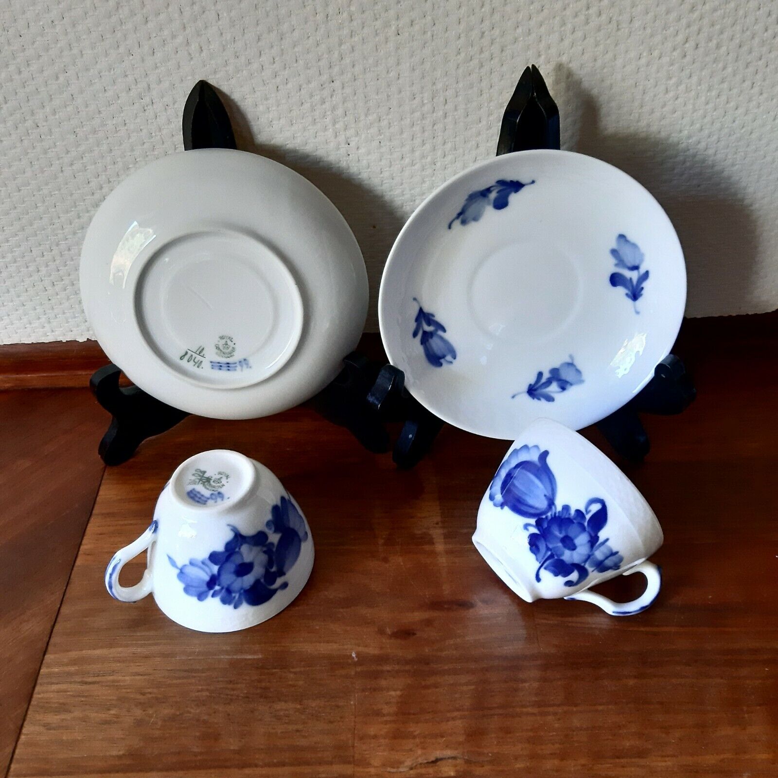 2 TRIO COFFEE SETS BLUE FLOWER Braided  # 10- 8040 Royal Copenhagen 1st 1923-28