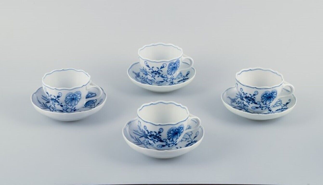 Meissen Germany Four pairs of Blue Onion coffee cups with saucers