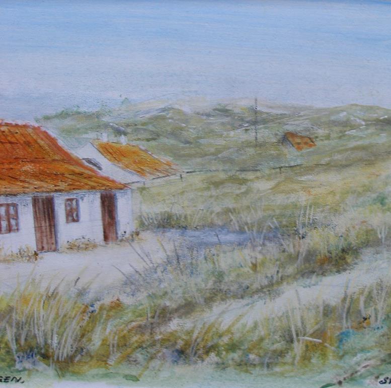 Houses in the dunes Old Skagen Denmark Ca 1950 Signed