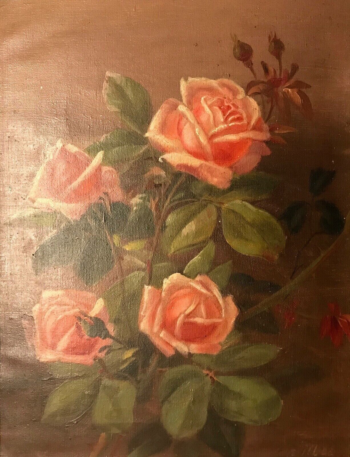 PINK ROSES Original oil painting dated 1908