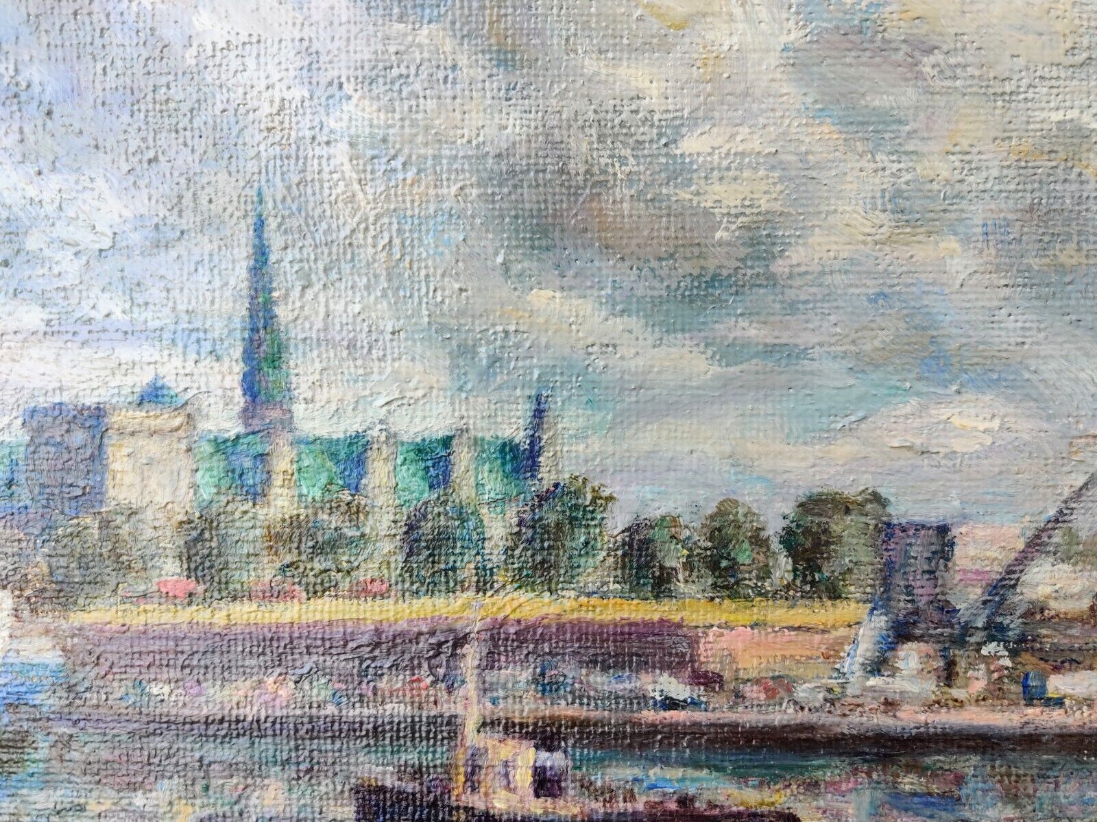 J Frandsen: HARBOR AT KRONBORG CASTLE (HAMLET) Original oil  low shipping