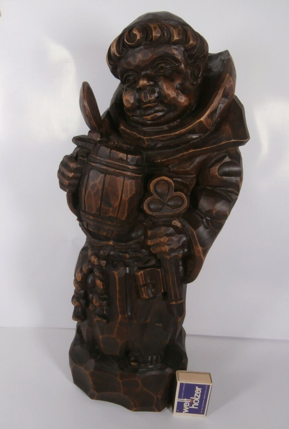 💥 vintage BLACK FOREST German wood hand carved monk statue 15" signed