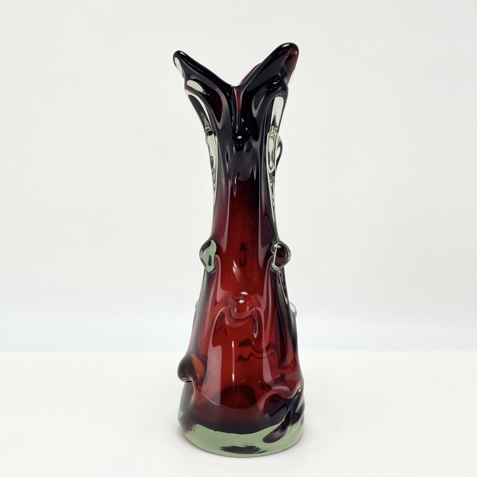 Large Vtg MCM 1960s Jan Beranek Czech Glass Skrdlovice Vase Red Water Splash