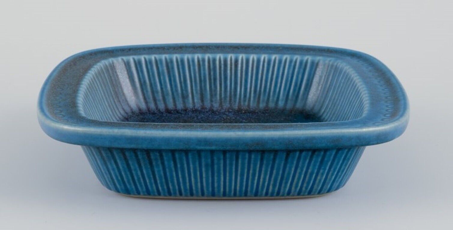 Gunnar Nylund for Rörstrand Sweden Low bowl with blue-toned glaze