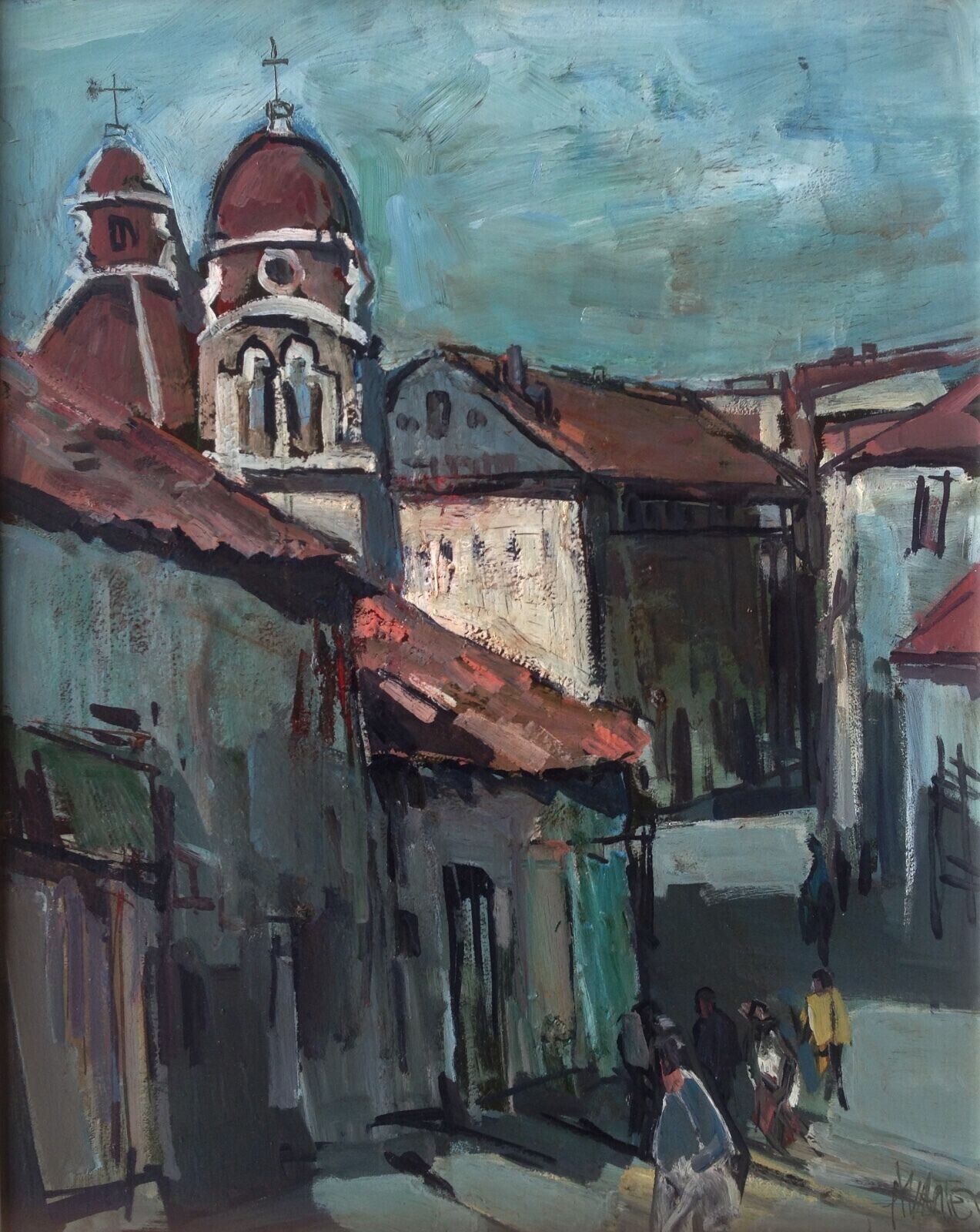 Carmen Alvarez: BIG CHURCH IN SOUTH AMERICAN TOWN Original oil dated 1970