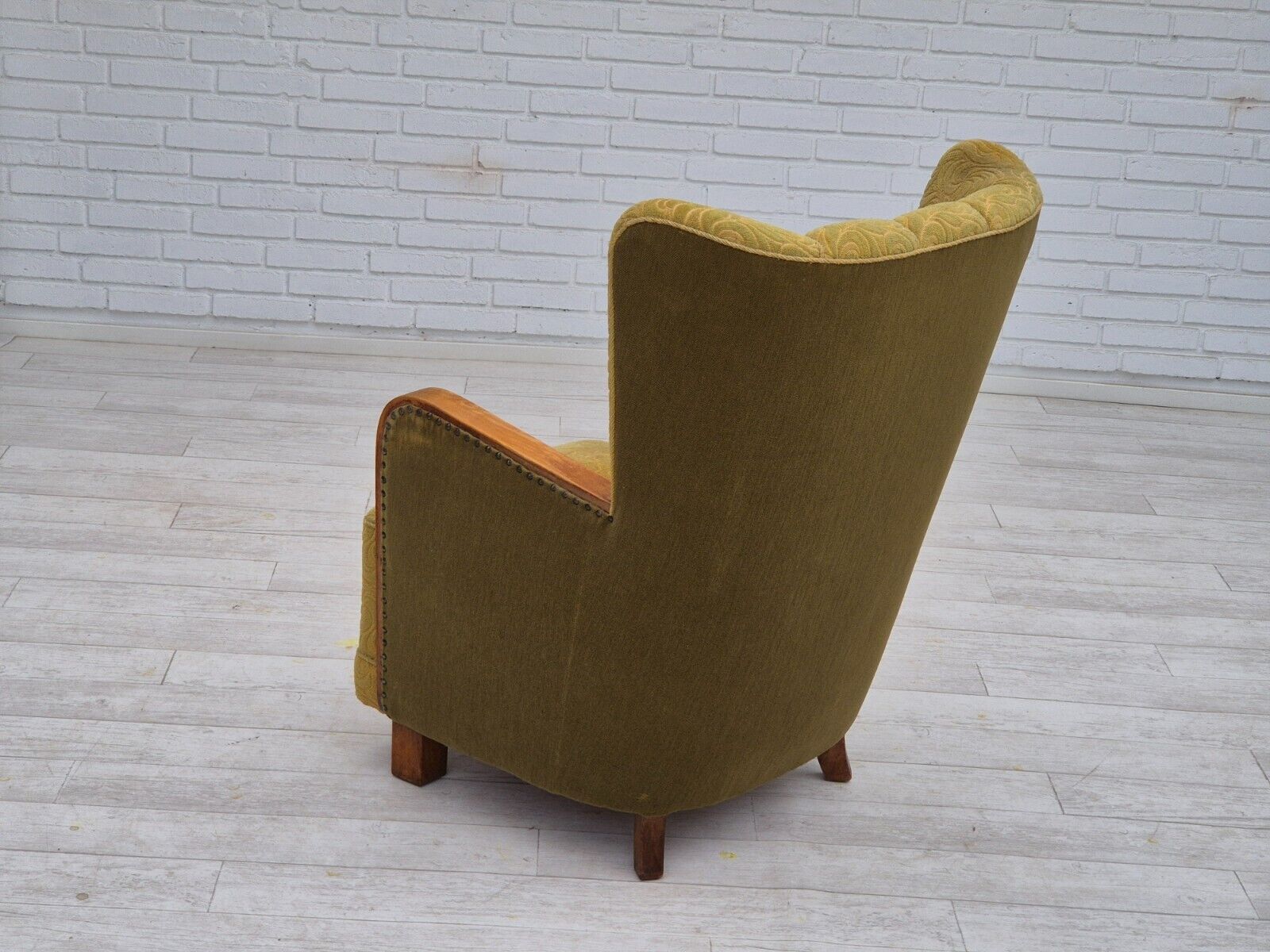 1960s Danish highback armchair original condition cotton/wool