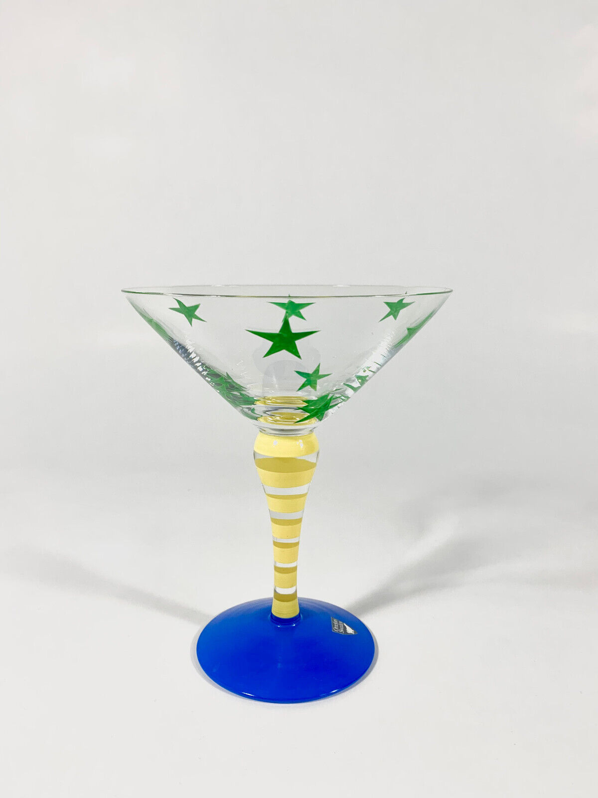 Orrefors Anne Nilsson Clown Crystal Green Starred Yellow Striped Martini Glass