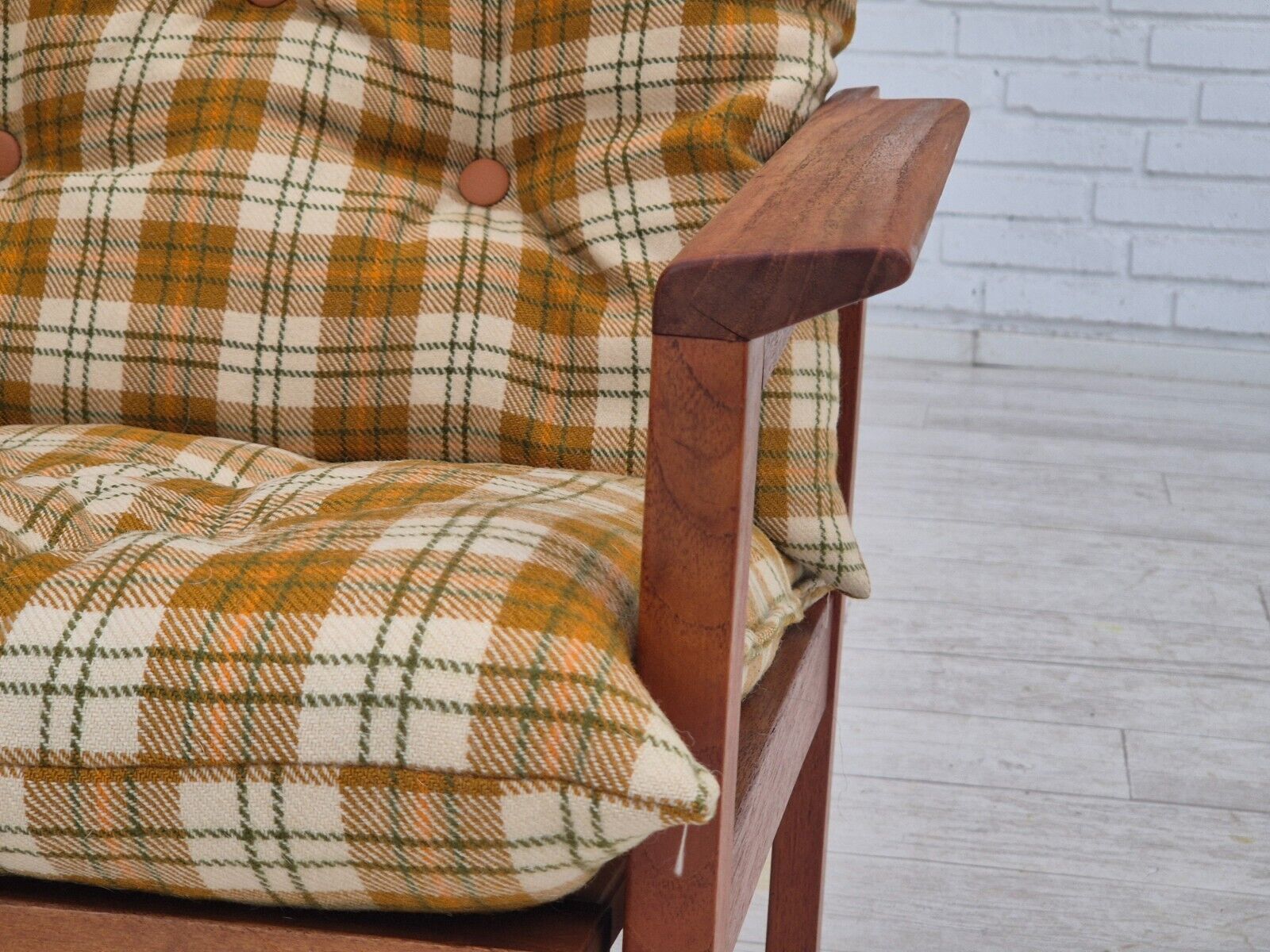 1970s Danish lounge chair original condition furniture wool fabric teak wood