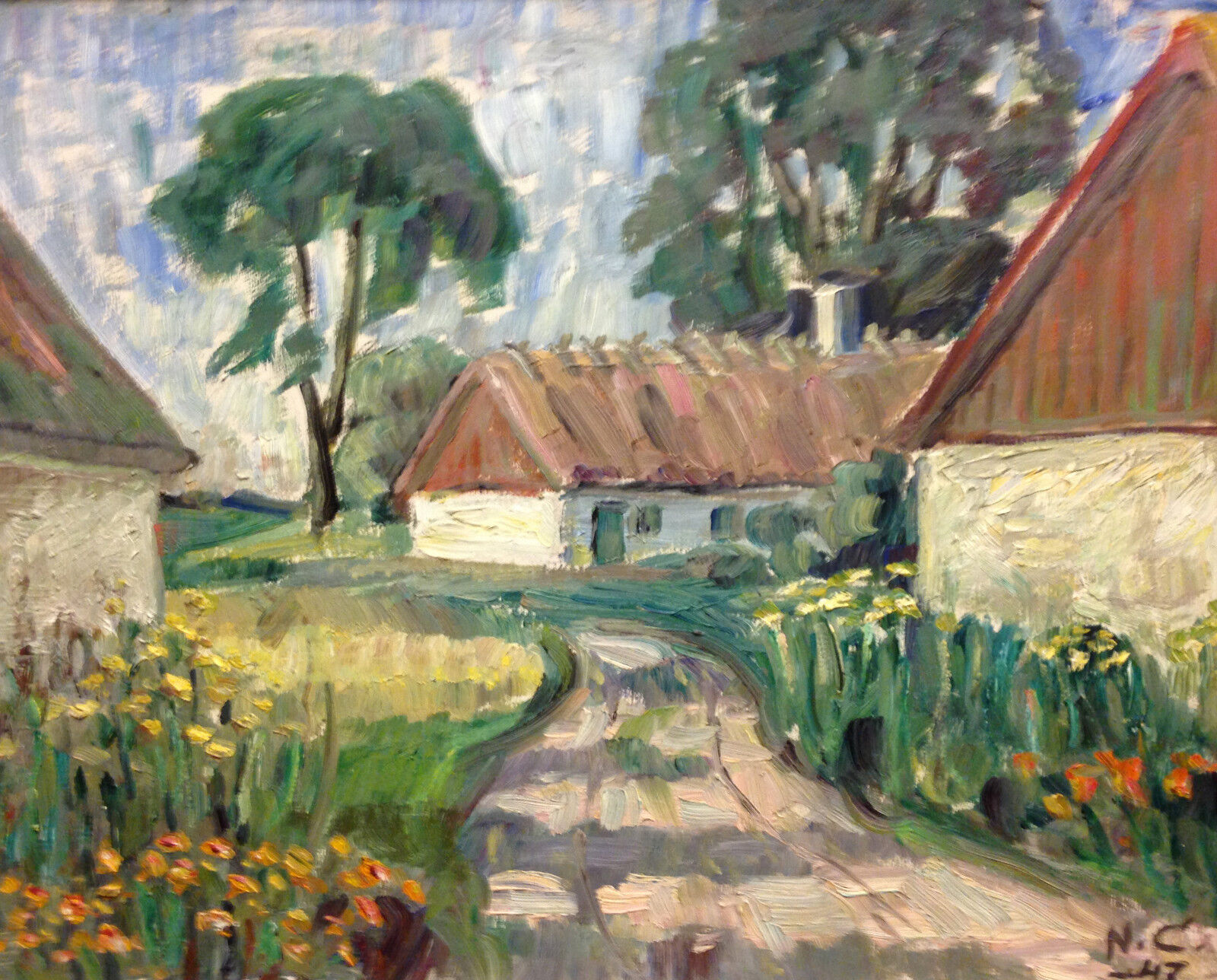 SUMMER IN THE VILLAGE Original oil painting Dated 1947