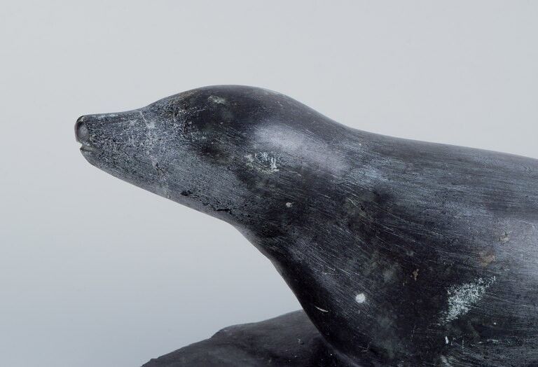 Greenlandica Ortôrak large sculpture of a lying seal made of soapstone