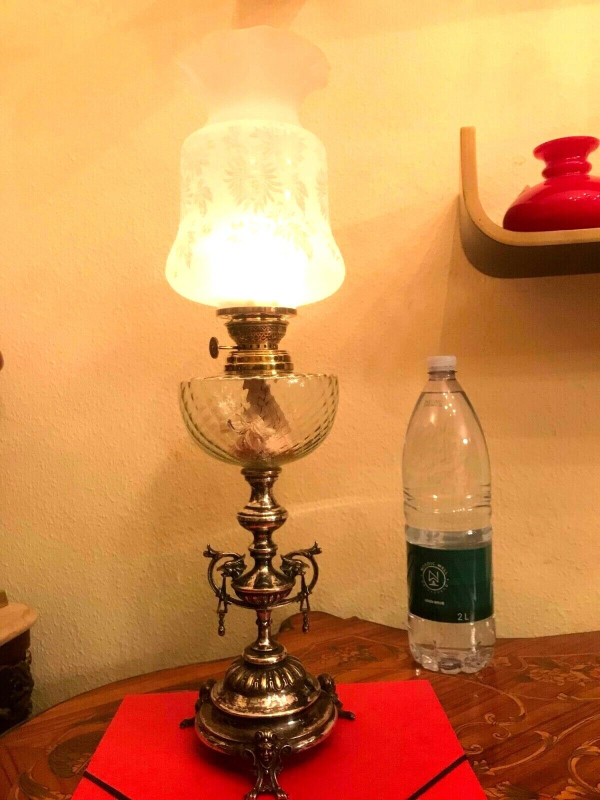 Antique UNIQUE Silver Plated Kerosene Lamp H 64cm