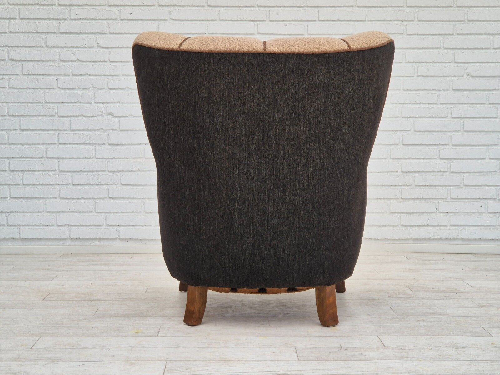 1950s Danish vintage armchair light brown cotton/wool oak wood