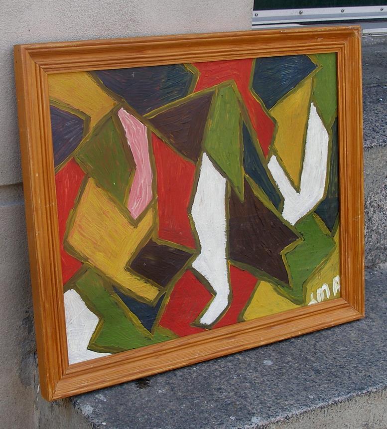 Mid-century 1950s Modern Danish oil Composition Signed