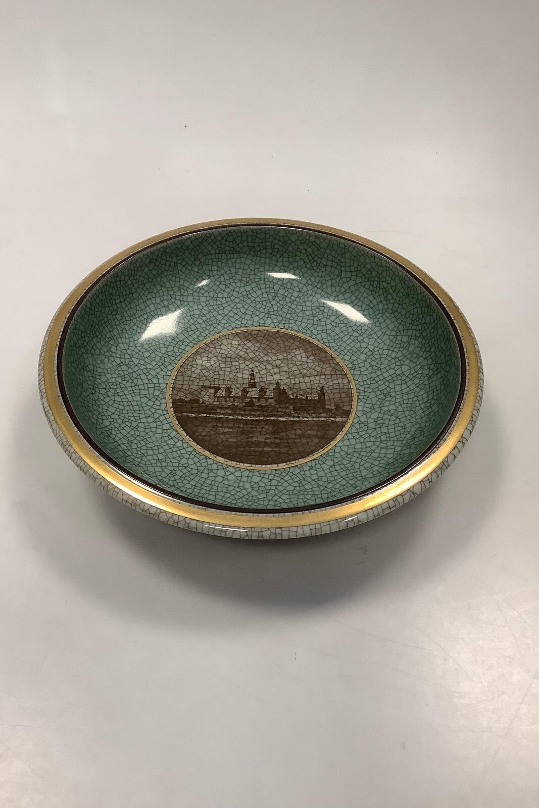 Royal Copenhagen Krakele in Green with motif of Kronborg for Dansk Cement