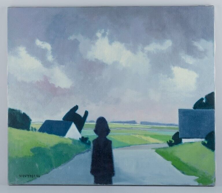 K Westerberg alias Knud Horup Oil on canvas  Country landscape with figure