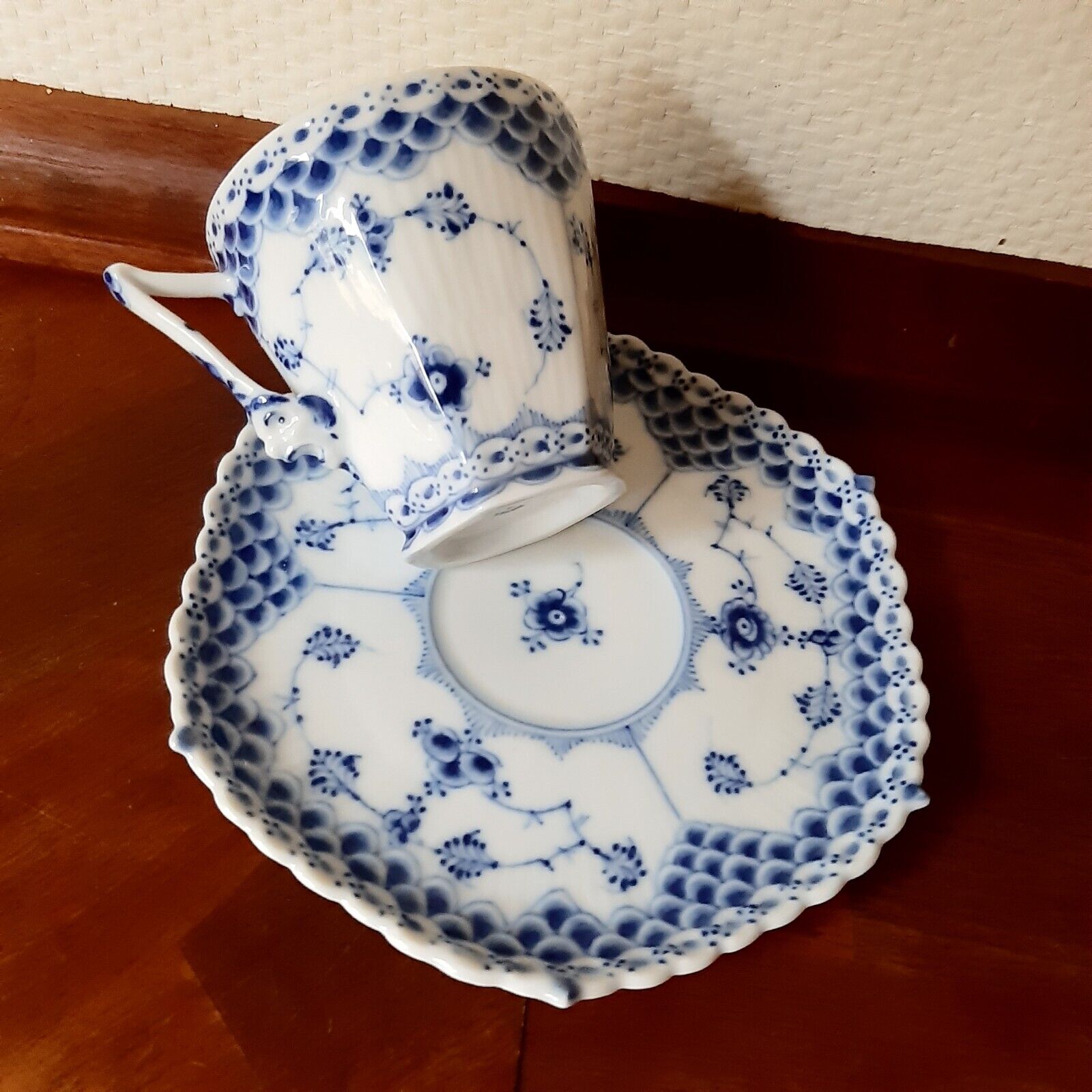 Pre - 1928 Old Coffee set BLUE FLUTED FULL LACE # 1-1036 Royal Copenhagen 2nd