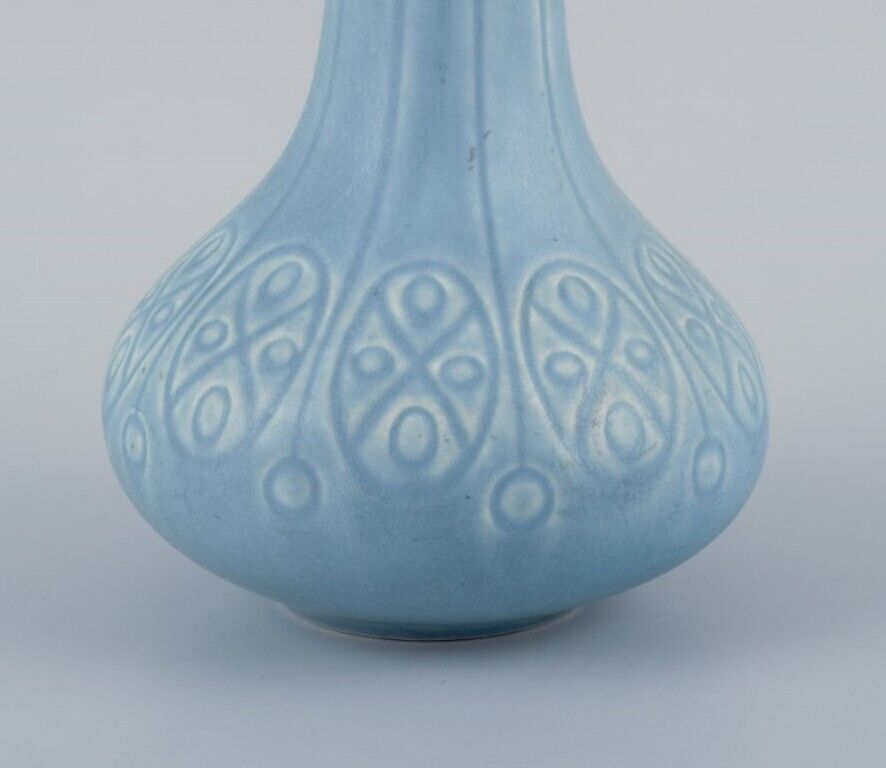 Upsala-Ekeby/Gefle Sweden Two "Kairo" ceramic vases in light blue glaze