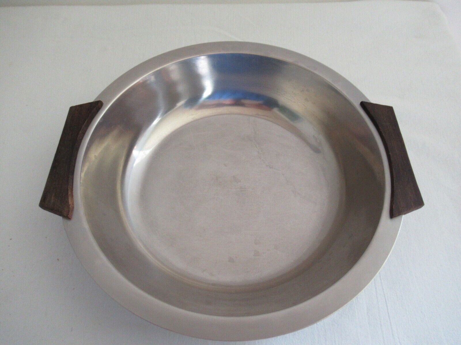 Vintage danish stainless steel serving dishes with rosewood handles