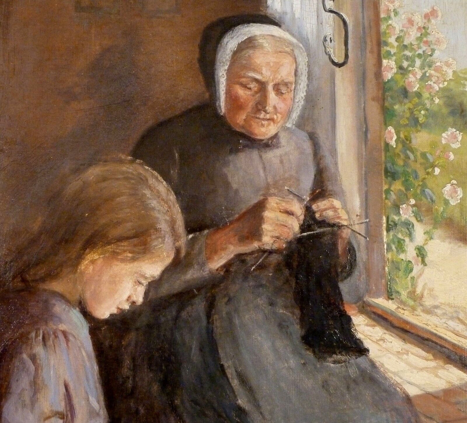 ANNE MARIE HANSEN! INTERIOR WITH YOUNG GIRL AND HER GRANDMOTHER