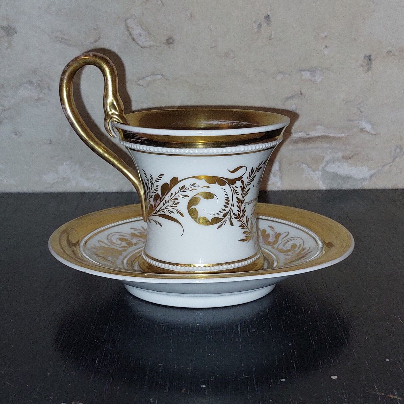 Antique cup and saucer In porcelain from KPM Berlin made in Germany around 1850