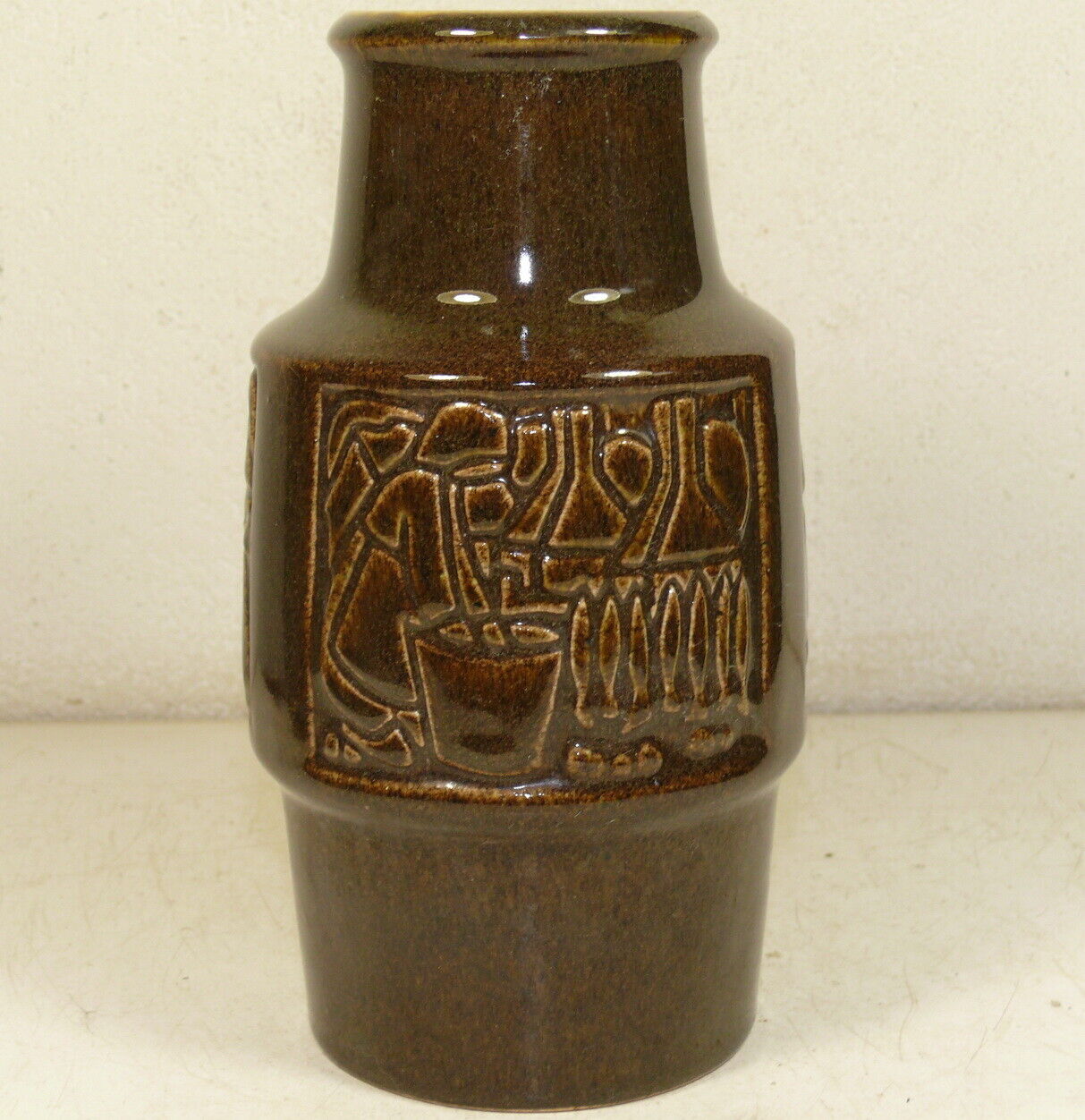 MICHAEL ANDERSEN Denmark brown glazed Vase # 6134 with motif