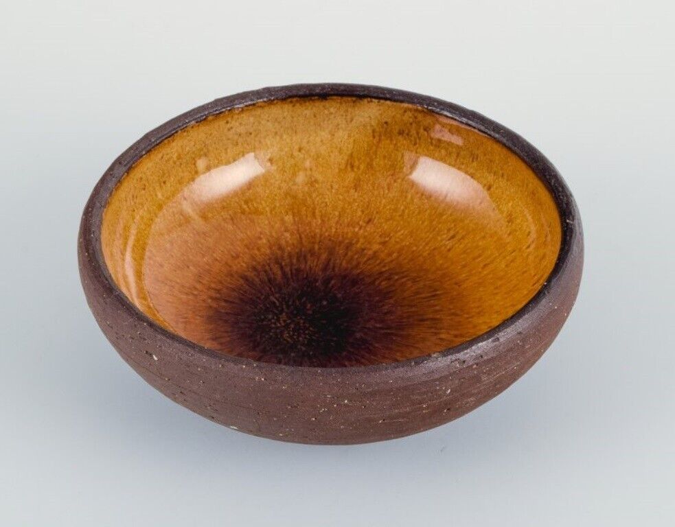 Osa Denmark Two small retro unique ceramic bowls with yellow-brown glaze